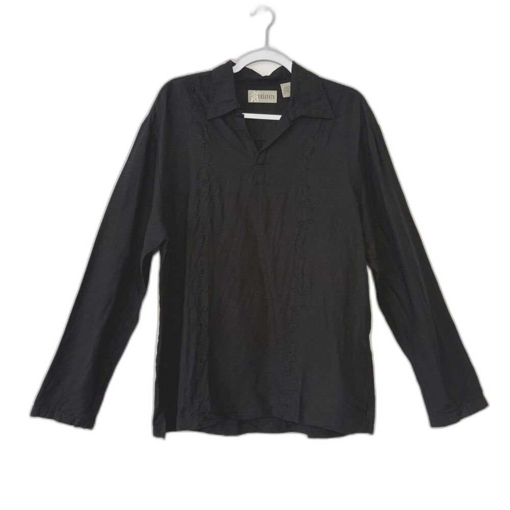 Vintage Cubavera Womens Linen Blend Tunic Top Lg Lagenlook Artsy Art To Wear